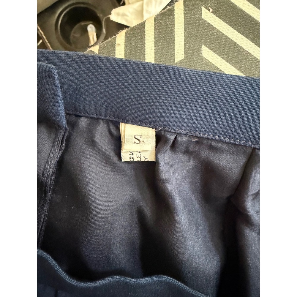 Navy Blue Pleated Midi Skirt Satin Trim Ribbon Hem Chiffon Layered Women Size S - Picture 5 of 6